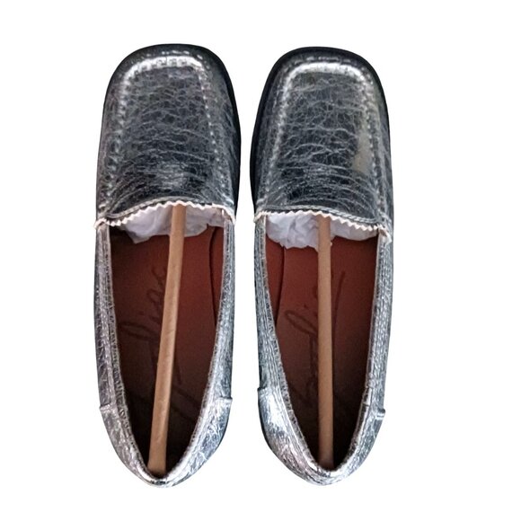 NEW Zodiac Alaina Faux Crackle Leather Square Toe Loafers Silver SY Size 7.5 - Picture 4 of 13